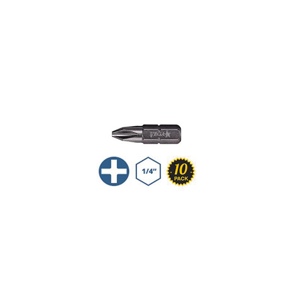 125P2A - Insert bit 1/4" - Phillips #2 x 1"  100/Pkg