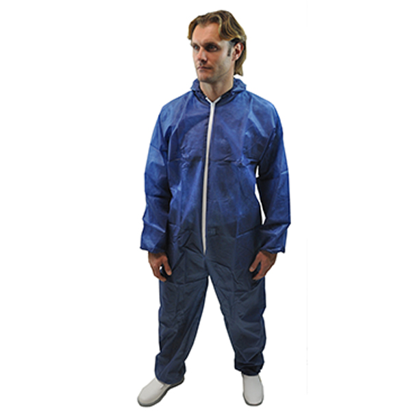 Combinaison pp bleue marine 40 grs/m²  - capuche, taille, poignets et chevilles élastiqués - 25 boîte