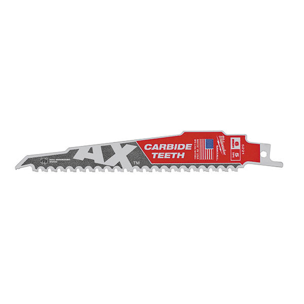 Lame de scie à guichet SAWZALL à dents en carbure AX de 6 po, 5 TPI, pour couper le bois avec des clous. - Milwaukee - 48-00-5221