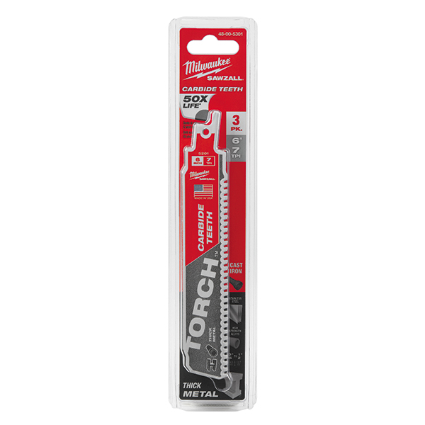 Lame de scie alternative Sawzall 7D  6" TORCH dents en carbure de tungstène  3/PQT