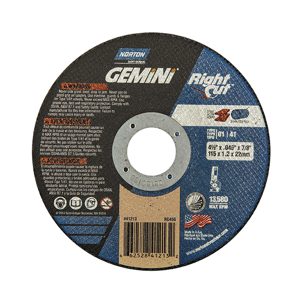 Meule à Couper Gemini RightCut 5 x .045 x 7/8 type 1 oxyde d'aluminium  Prix à la pièce / Vendu en paquet de 25