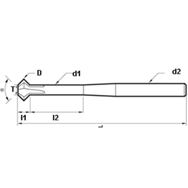 77300840 FRAISE À CHANFREINER ET À RAINURER EN V 90° (COUPE AV/AR) 3 FLÛTES - M0520 Ø2,8  90°