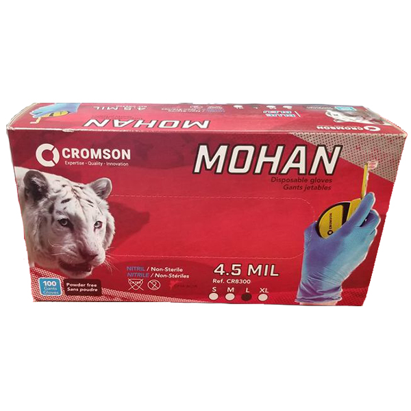 CR8300L Heavy blue Nitrile glove - Mohan - Size L - 4.5 Mill   Pack: x20