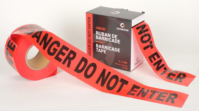 Barricade tape with dispenser box, 1,4 mils thick, 3 in x 1000 ft, DANGER DO NOT ENTER, red