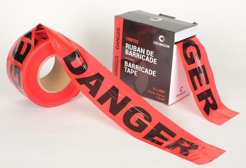Barricade tape with dispenser box, 1,4 mils thick, 3 in x 1000 ft, DANGER, red