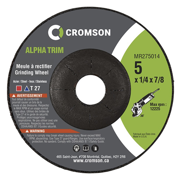 MR275014 Type 27 Grinding Wheel ALPHA TRIM 5 x 1/4 x 7/8" Max rpm : 12225 - Unit price / Sold in pack of 25